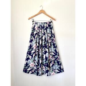 90s Vintage Navy Floral Flowy Midi Skirt- Size Small, Cottagecore, Made in USA